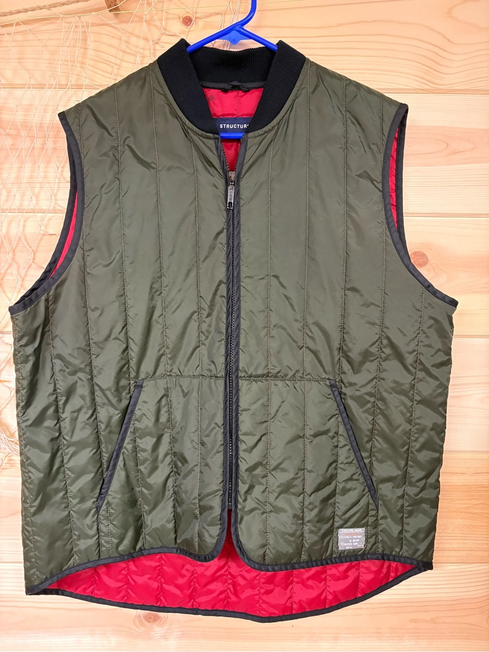 Structure VTG Olive Quilted Vest with Red Lining